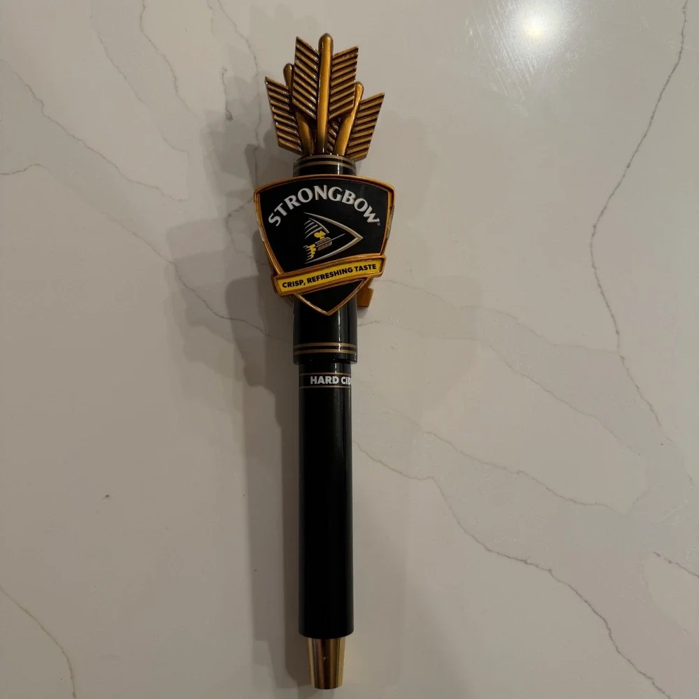 Strongbow Hard Cider Beer Tap Handle Black Gold Arrow Shield 13 Inch Kegerator